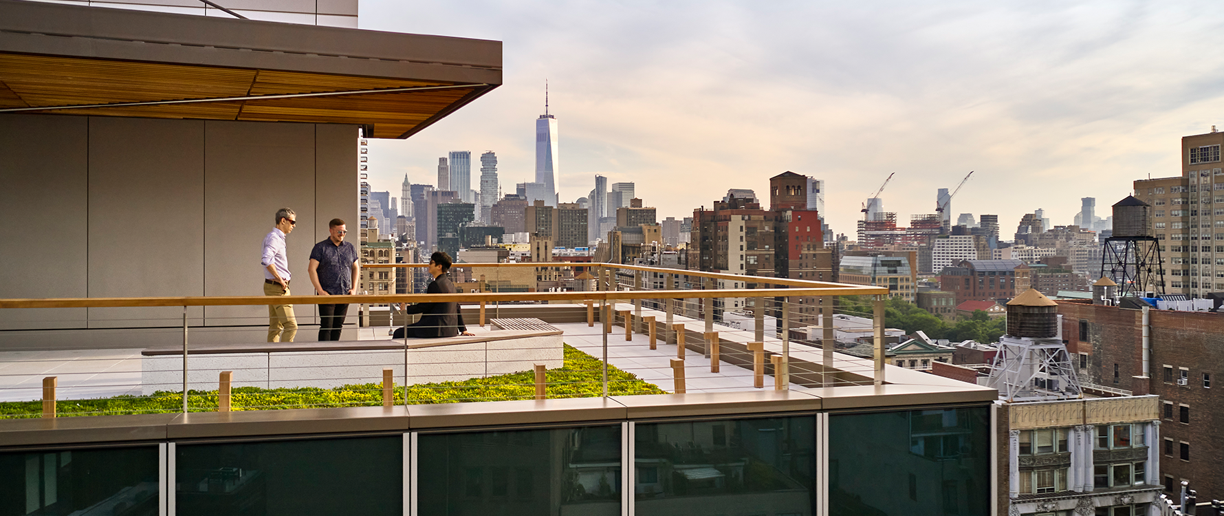 Rooftop terrace at 799 Broadway overlooking Greenwich Village